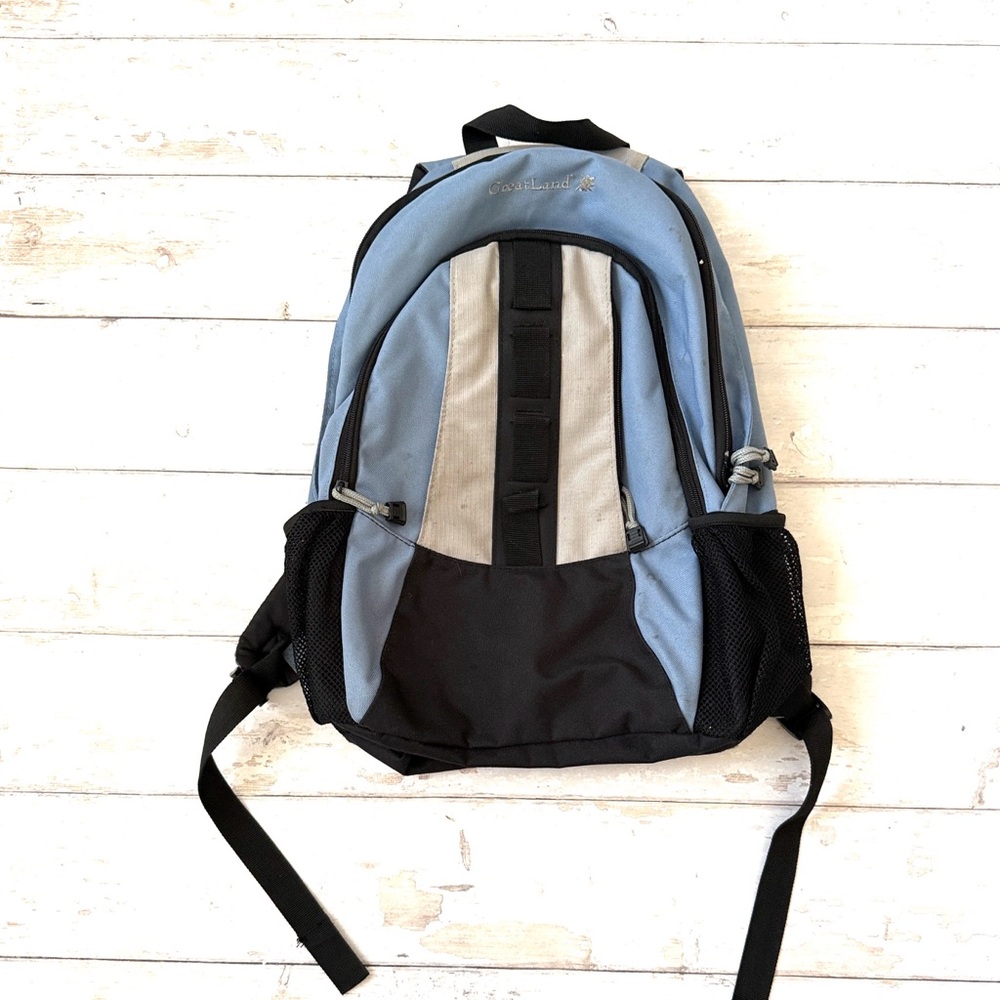 Great Land School Backpack Bag Uniex Blue & Black Adjustable Straps 3 Pockets